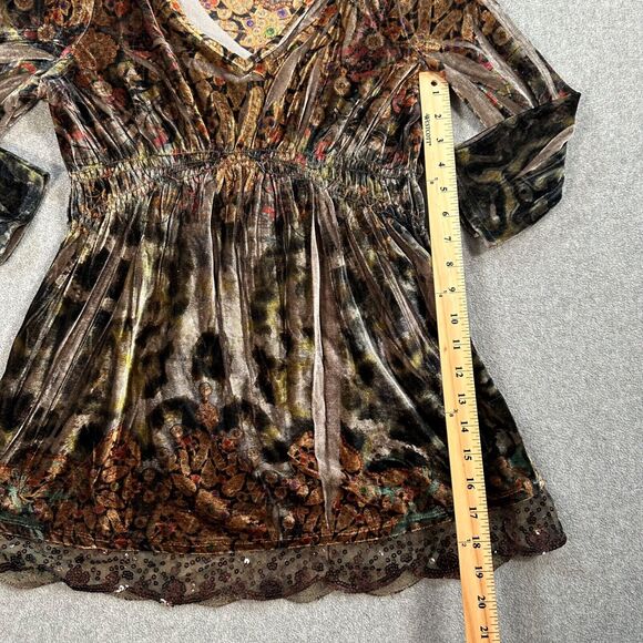 Live and Let Live Velvet Babydoll Top Women's Small 3/4 Sleeve V-Neck Y2K Tunic - Picture 6 of 9